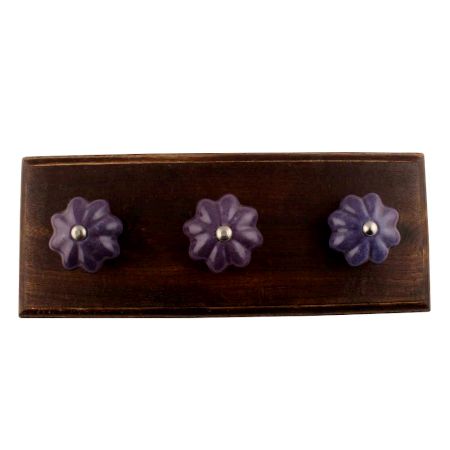 Dark Purple Crackle Ceramic Wooden Hook